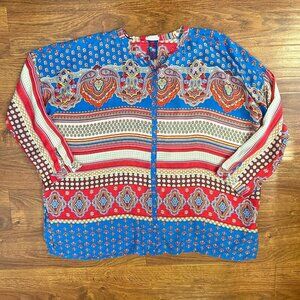 Johnny Was 100% silk printed button up plus size shirt